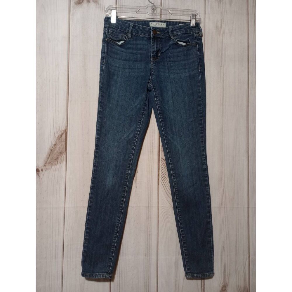 Bullhead Denim Co Womens Mid Rise Skinniest Jeans Blue Dark Wash Size 26